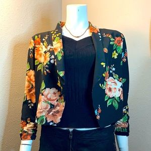 Casual Floral Black Blazer